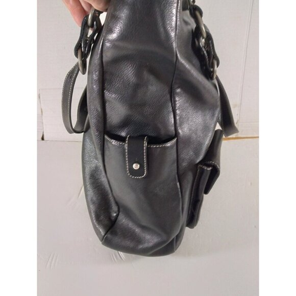 Lauren Ralph Lauren Large Black Leather Tote Bag Double Handles Lots Of Pockets - Picture 3 of 11